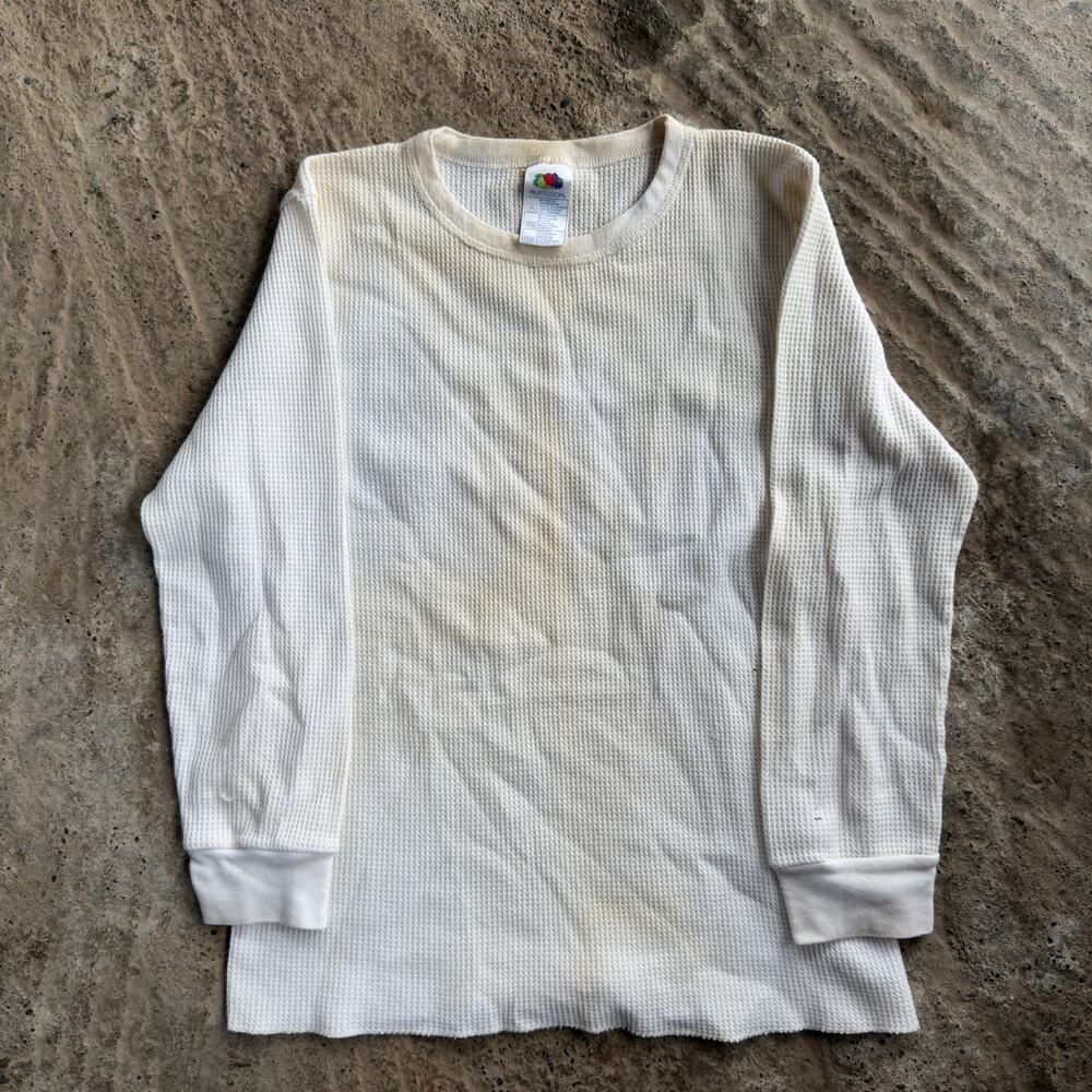 Vintage Fruit of The Loom Stained White Thermal Long Sleeve Shirt Men's XL